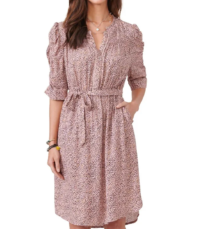 Instant Discount Button Down Printed Woven Dress In Peanut Butter Multi