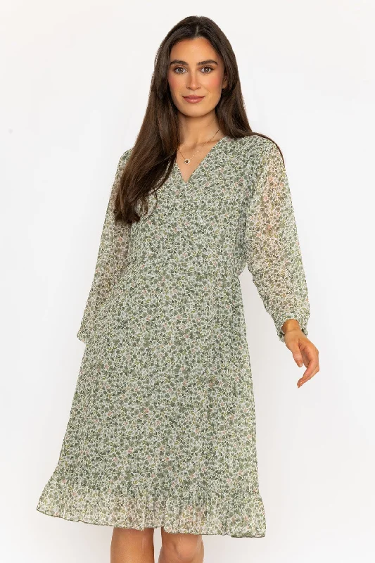 Limited Time Khaki Roisin 3/4 Length Sleeve Knee Length Dress