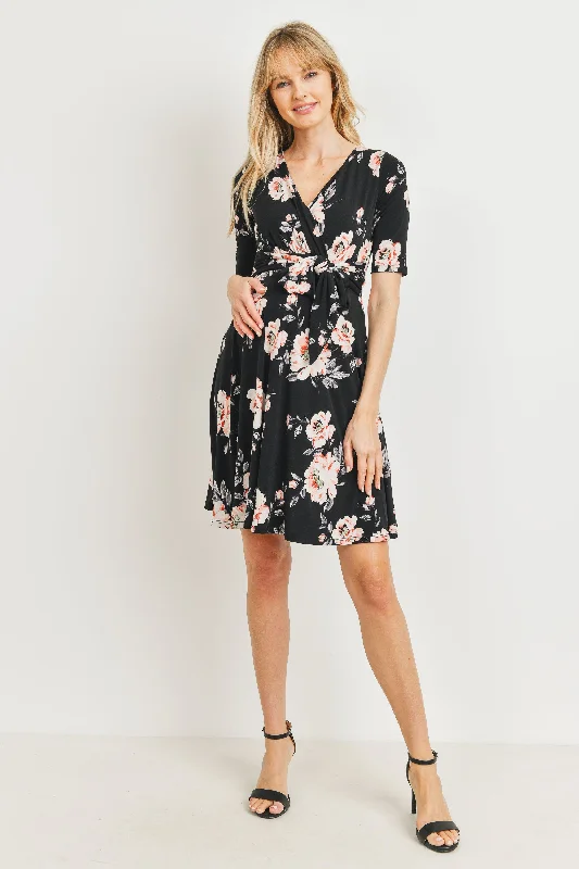 YEAR-End Sale Floral side Tie V-Neck Maternity Dress