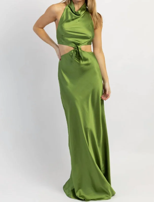 Price Cut Kate Bow Tie Maxi Dress In Olive