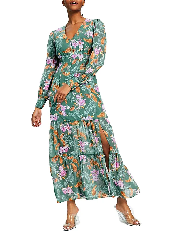 Daily Deals Petites Womens Chiffon Floral Maxi Dress