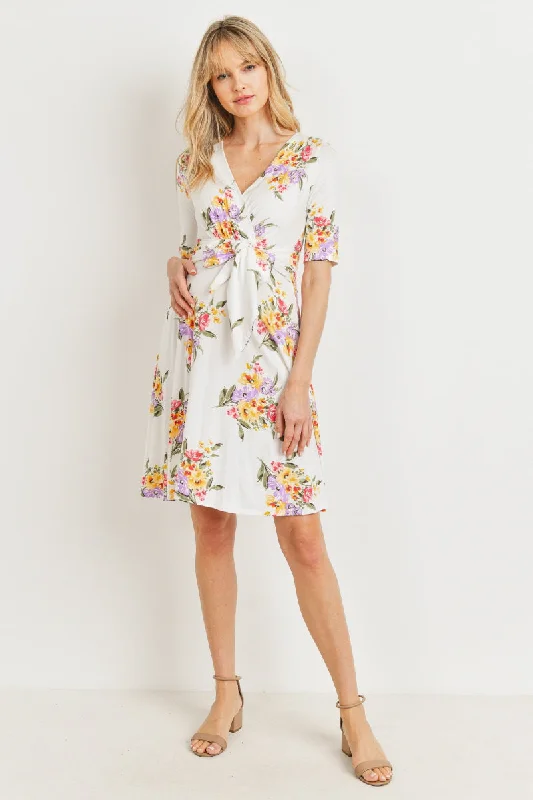 Deal Mania Floral V-neck With Side Tie Maternity Mini Dress