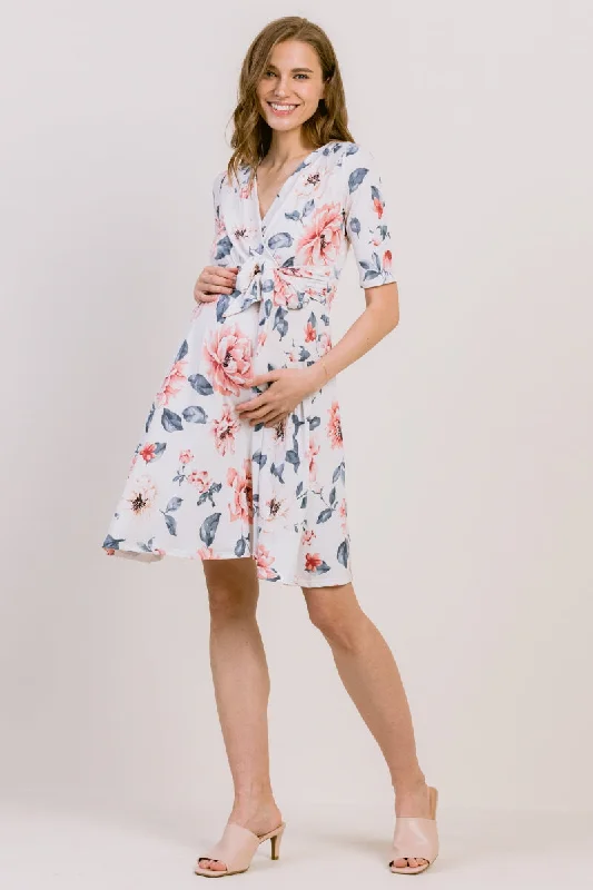 Savings Alert Floral Print Tie Waist  Wrap Maternity Dress