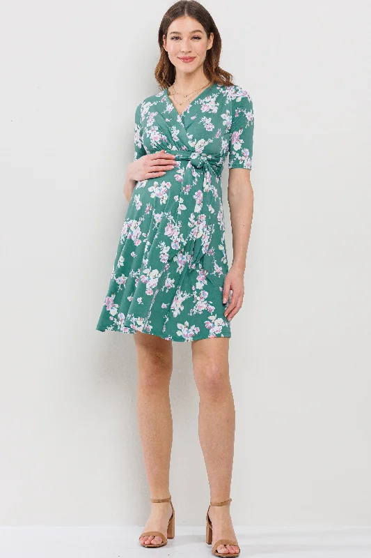 Seasonal Sale Floral Side Tie V-Neck Maternity Nursing Dress