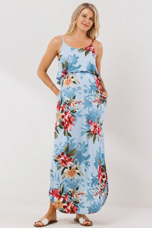 Savings Bonanza Floral Overlay Top Maternity Nursing Dress