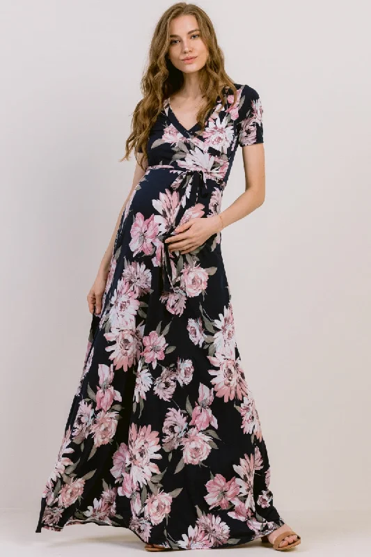 Closeout Floral Ity Jersey Maternity/Nursing Maxi Dress