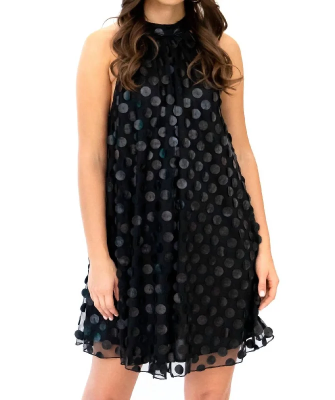 Today's Special Halter Swing Mini Dress In Black Leather Payette