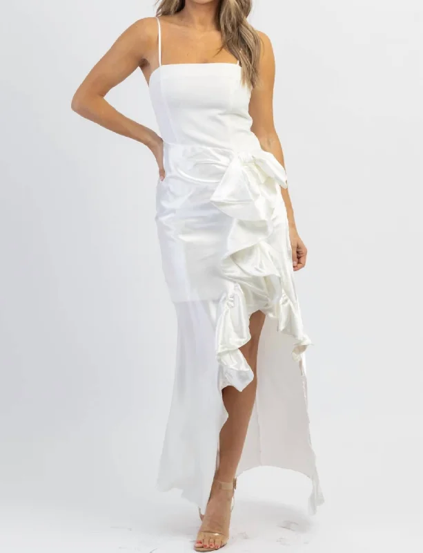 Don't Wait Siobhan Side Ruffle Dress In White