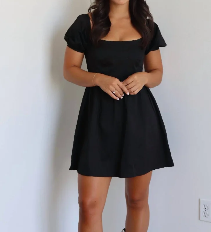 Inventory Reduction Babydoll Puff Sleeve Mini Dress In Black