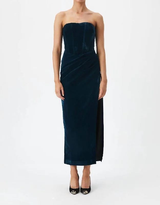 New Deals Everlasting Velour Midi Dress In Navy