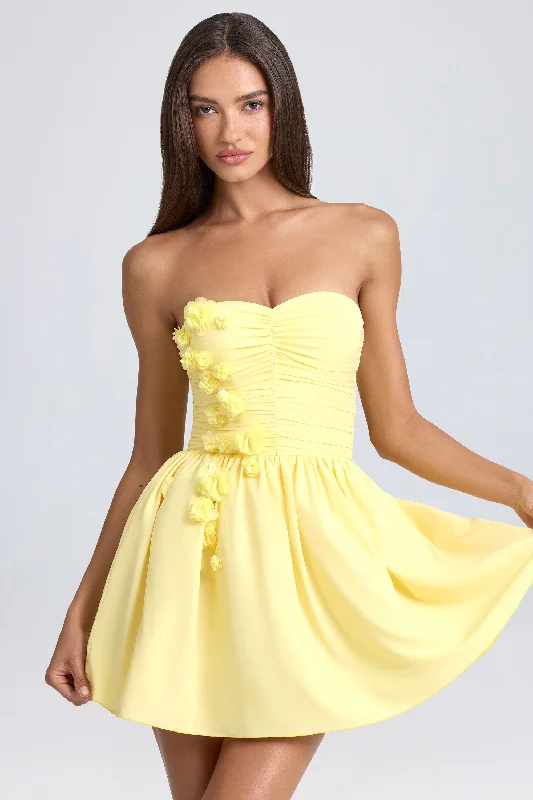 Time-Limited Offer Bandeau Floral-Appliqué Corset Mini Dress in Lemon Sherbet