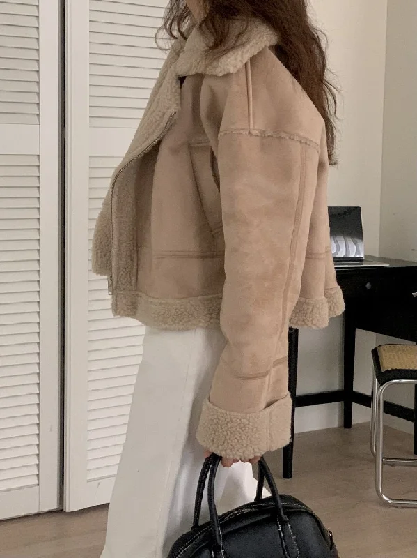 Final Clearance Cropped Shearling Jacket