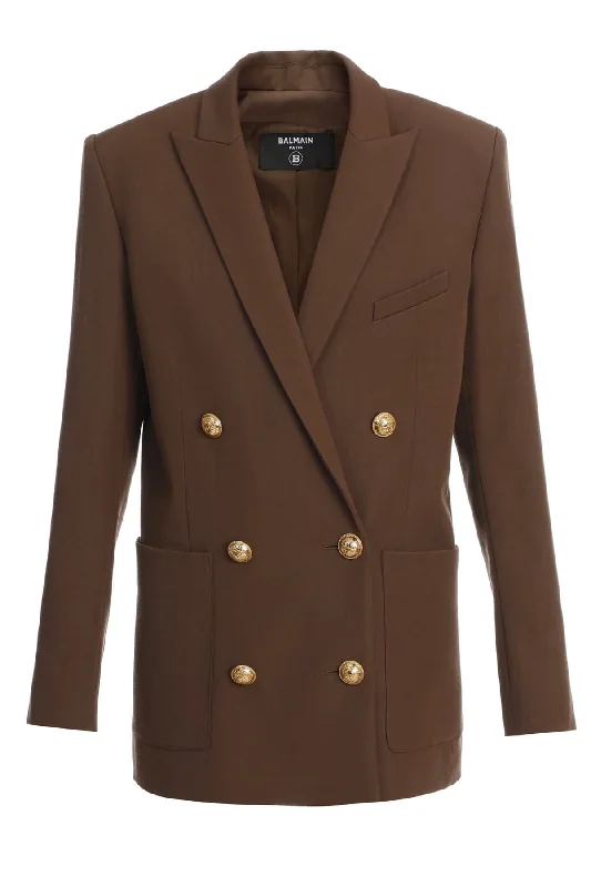 Bargain Prices Balmain Double Breasted Oversized Blazer - Brown