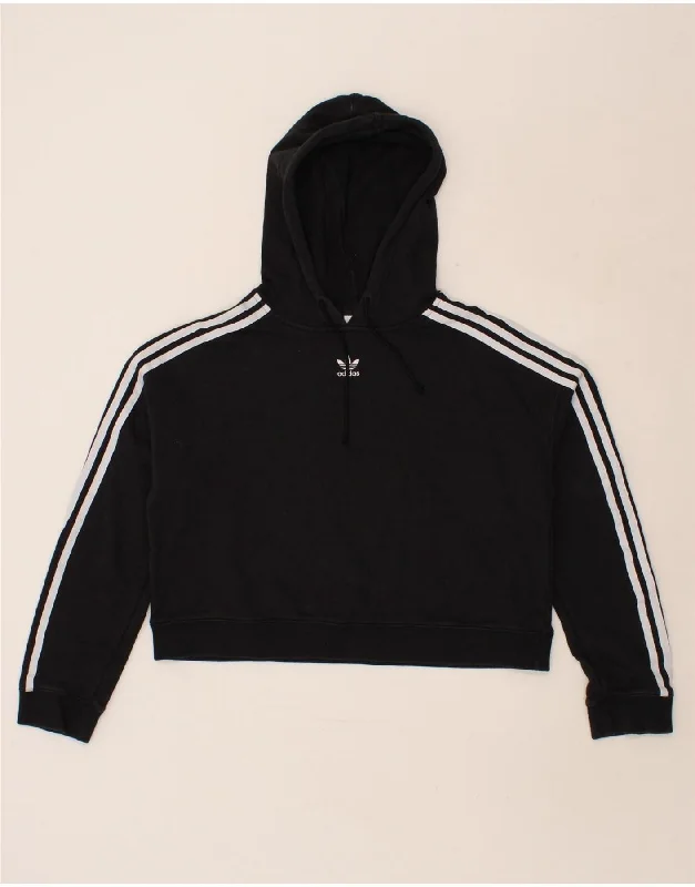 Hurry In ADIDAS Womens Crop Oversized Hoodie Jumper UK 10 Small Black Cotton