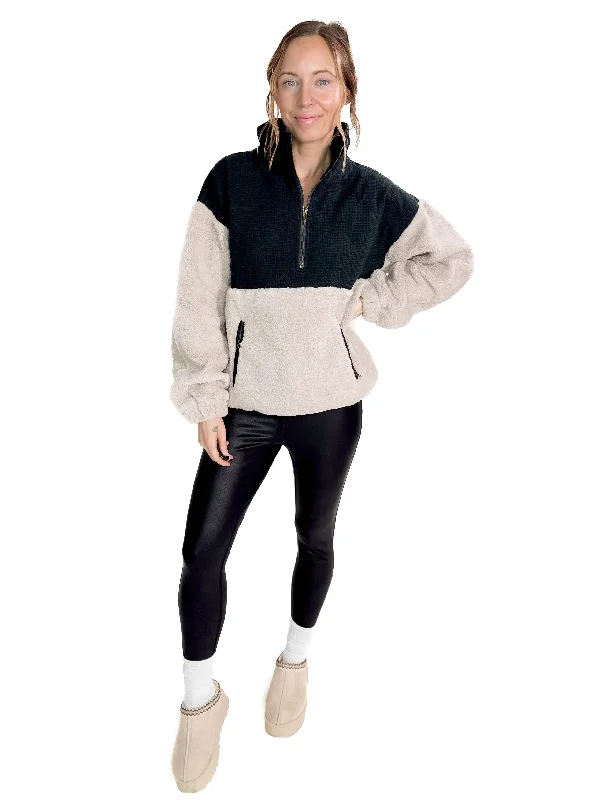 Price Drop West More 1/2 Zip Sherpa- FOREST GREEN/TAUPE