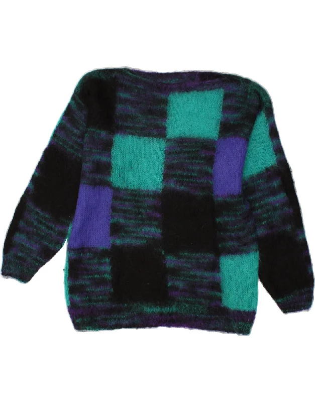Today’s Deal VINTAGE Womens Boat Neck Jumper Sweater UK 16 Large Blue Geometric
