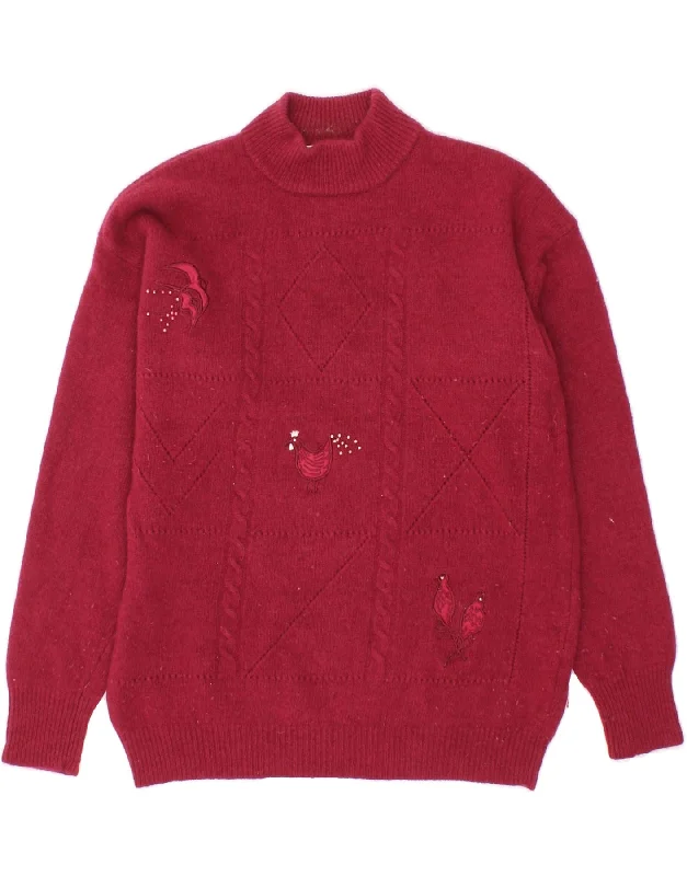 Super Deal VINTAGE Womens Turtle Neck Jumper Sweater EU 38 Medium Pink Wool