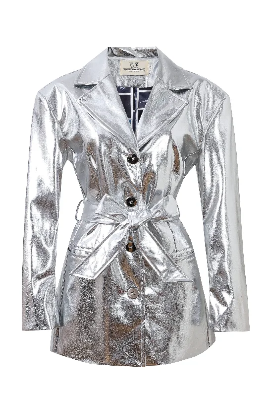 Super Deal Silver Faux Leather Jacket