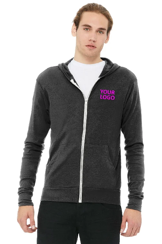 Price Reduction Bella Canvas Unisex Triblend Full-Zip Lightweight Hoodie, Charcoal Black