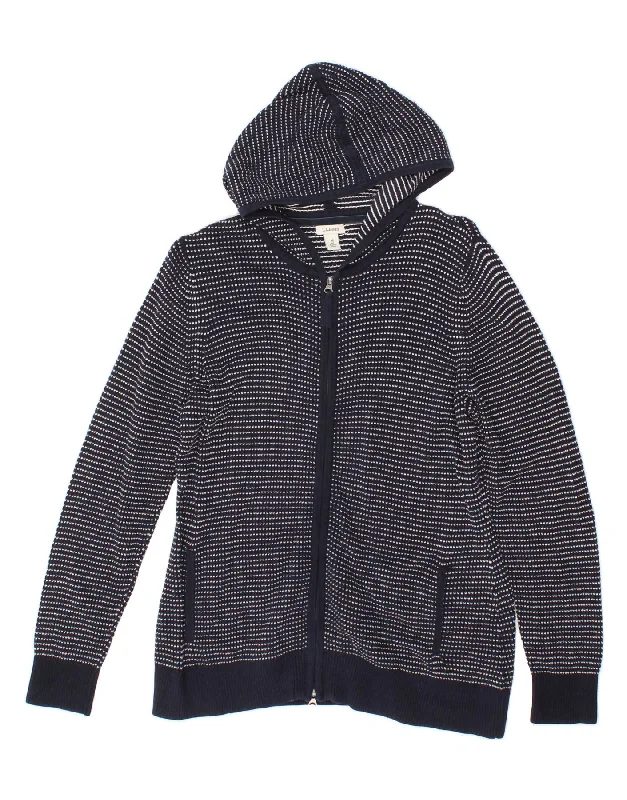 Daily Deals L.L.BEAN Womens Hooded Cardigan Sweater UK 14 Medium Navy Blue Spotted