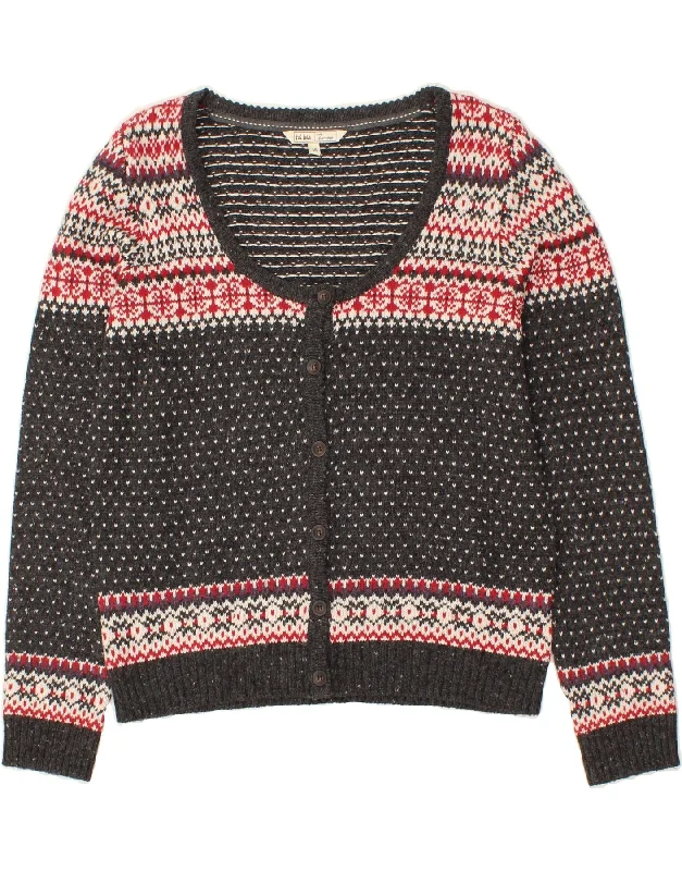Price Blitz FAT FACE Womens Cardigan Sweater UK 16 Large Grey Fair Isle Cotton