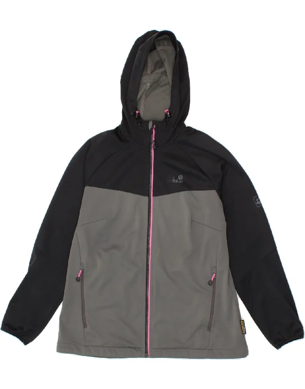 Super Deal JACK WOLFSKIN Womens Zip Hoodie Sweater UK 16 Large Grey Colourblock