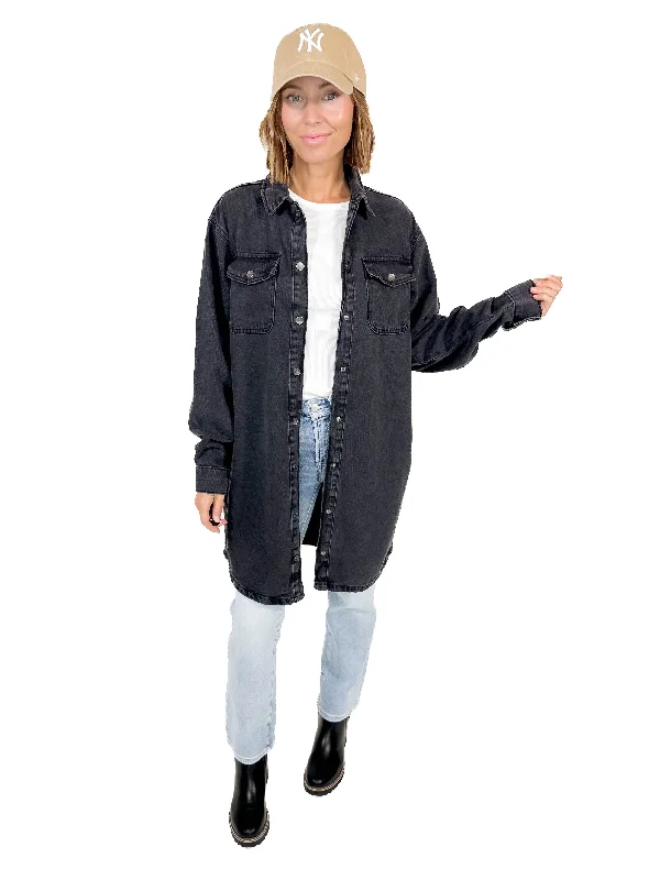 Hurry In NOISY MAY Alva Denim Shacket- BLACK