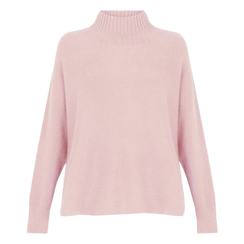 Last Chance Jolie Boxy High Neck Knit in Pale Pink
