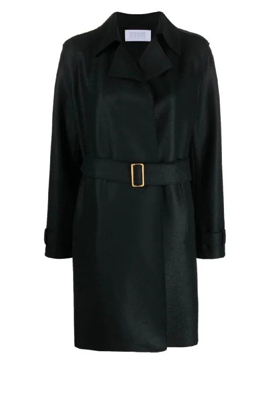 Massive Deals Harris Wharf Golden Buckle Wool Trench Coat - Black