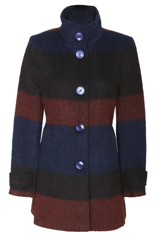 Deal Alert Busy Womens Multi-Colour Lined High Neck Wool Blend Coat