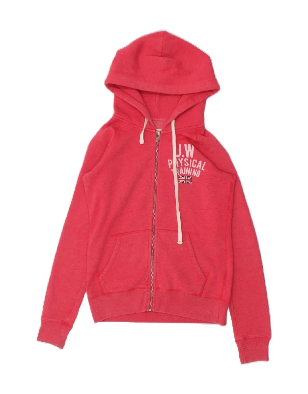Best Bargains JACK WILLS Womens Graphic Zip Hoodie Sweater UK 8 Small Pink Cotton