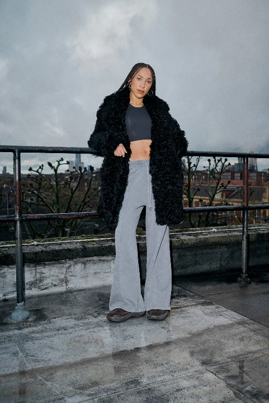 Epic Deals Black Mid Curly Shearling Coat