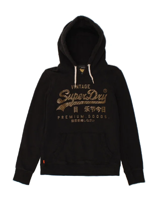 Daily Specials SUPERDRY Womens Graphic Hoodie Jumper UK 10 Small Black Cotton