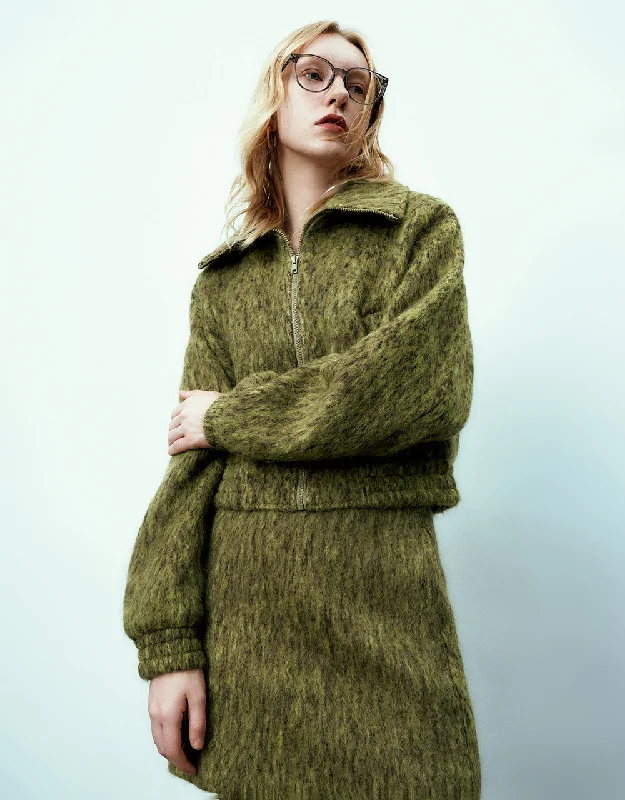 Blowout Sale Printed Zipper Front Straight Woolen Jacket