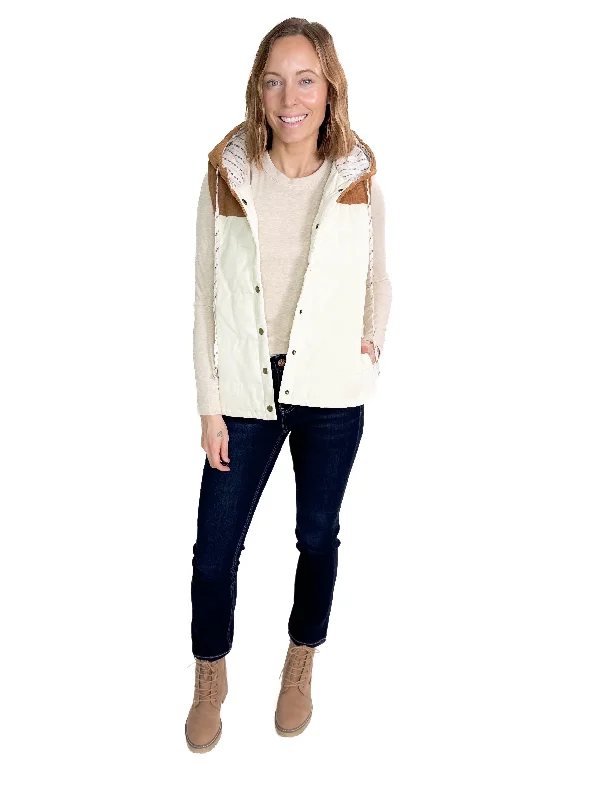 Sneak Peek Sale Apex Corded Puffer Vest- OFF WHITE/TAUPE