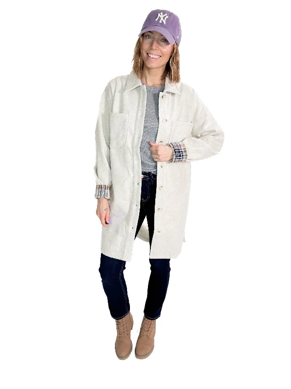 Act Now Alexander Longline Shacket- TAUPE