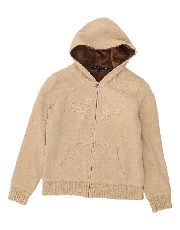 Unmissable Offer TOMMY HILFIGER Womens Sherpa Zip Hoodie Sweater UK 10 Small Beige Cotton