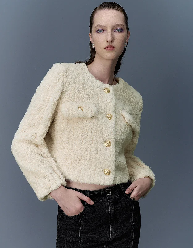 Take Advantage Crew Neck Furry Straight Coat