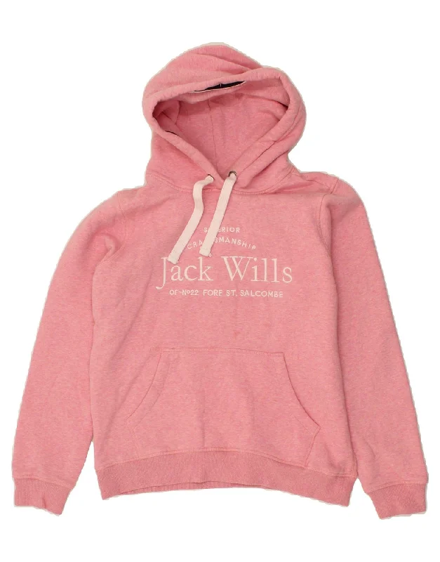 Sneak Peek Sale JACK WILLS Womens Graphic Hoodie Jumper UK 12 Medium  Pink Cotton