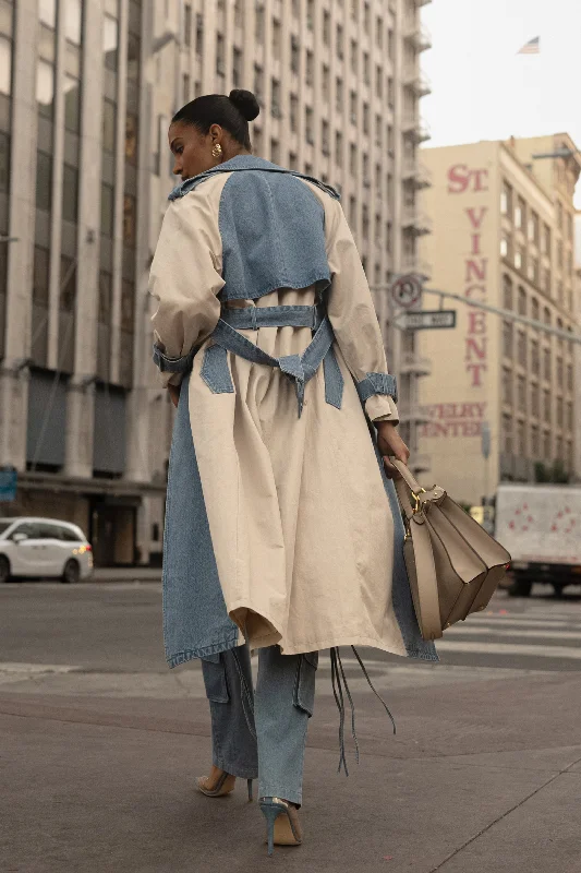 Huge Discounts Light Wash Denim Leighton Belted Contrast Coat