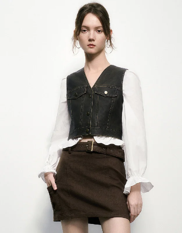 Price Cut Vegan Leather V-Neck Waistcoat