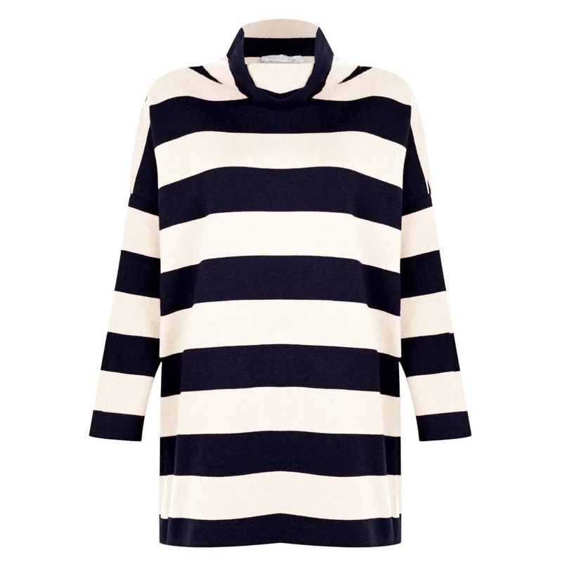 Instant Savings Stina Roll Neck Top in Navy and Cream Stripes