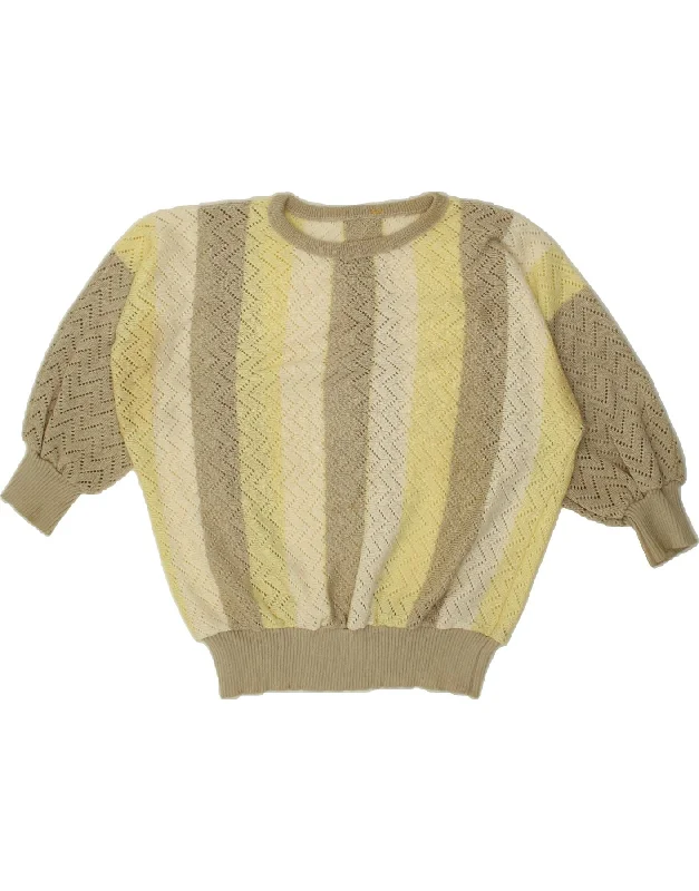Clearance Event VINTAGE Womens Boat Neck Jumper Sweater UK 14 Medium Beige Striped