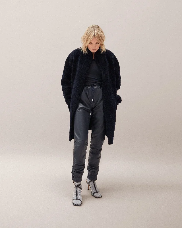 TIME-Limited Offer Navy Cocoon Shearling Coat