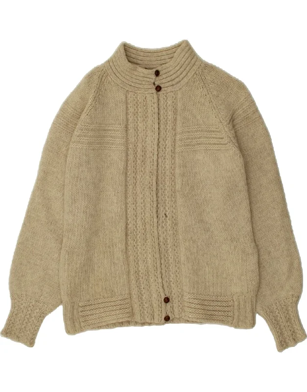 Stock Clearance EDDIE BAUER Womens Cardigan Sweater UK 14 Medium Beige Wool
