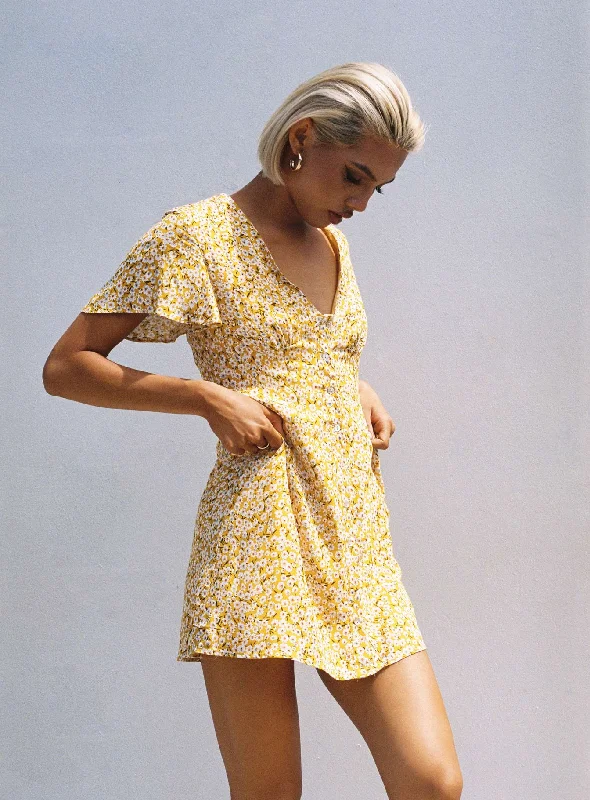 Overstock The Same Same Mini Dress Yellow