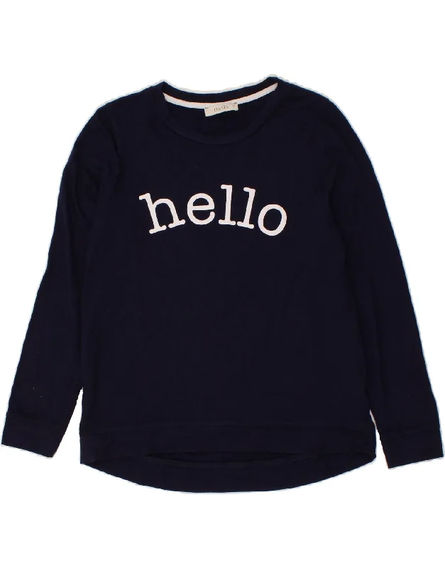 Massive Deals OASIS Womens Graphic Sweatshirt Jumper UK 14 Medium Navy Blue Viscose