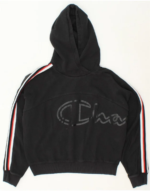 Can't Miss CHAMPION Womens Oversized Graphic Hoodie Jumper UK 16 Large Black Cotton