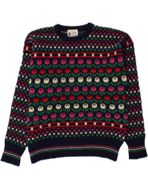 Special Price VINTAGE Womens Crew Neck Jumper Sweater UK 16 Large Navy Blue Fair Isle