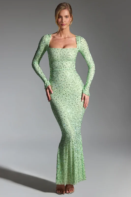 Massive Deals Embellished Fishtail Maxi Dress in Pistachio